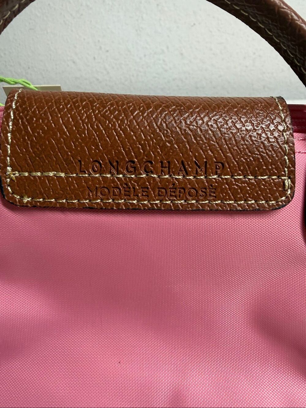 Longchamp Mini Le Pliage Nylon Guimauve Blush Pink Brown Top Handle Bag + Strap - Picture 5 of 14